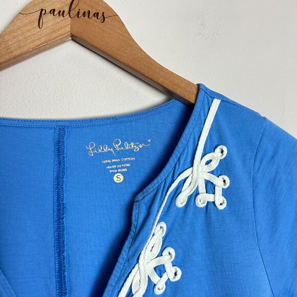 Lilly Pulitzer Dress Womens S Brewster Bay Blue Pima Cotton Jersey Preppy Small - Picture 6 of 6